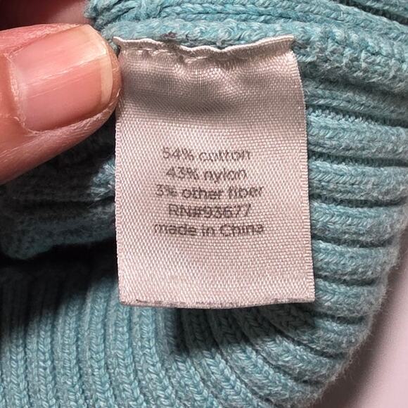 JCP Womens 1X Aqua Blue Cable Knit V-Neck Pullover Sweater Long Sleeve Soft Knit - Picture 7 of 9